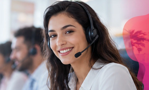 Conseillère en relation client avec casque — visuel illustratif